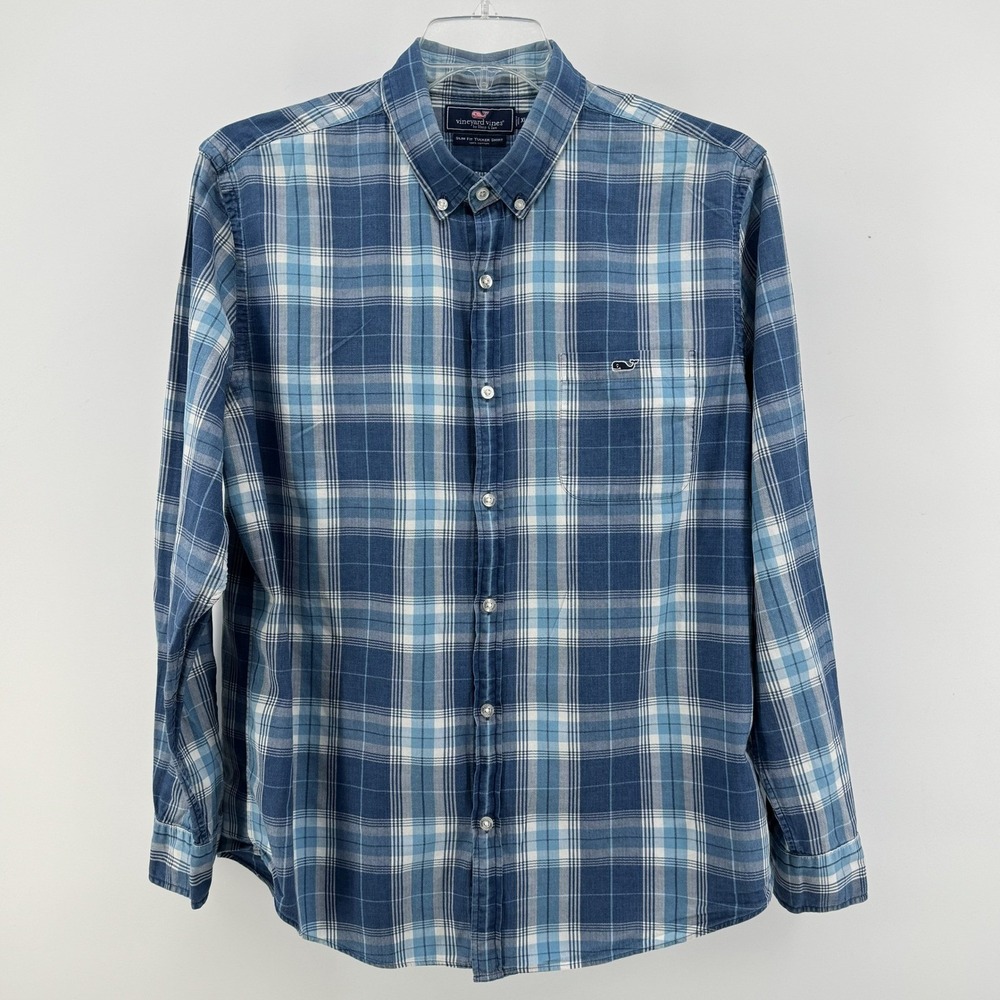 Vineyard Vines Slim Fit Tucker Shirt Blue Plaid Button Down Long Sleeve Mens XL